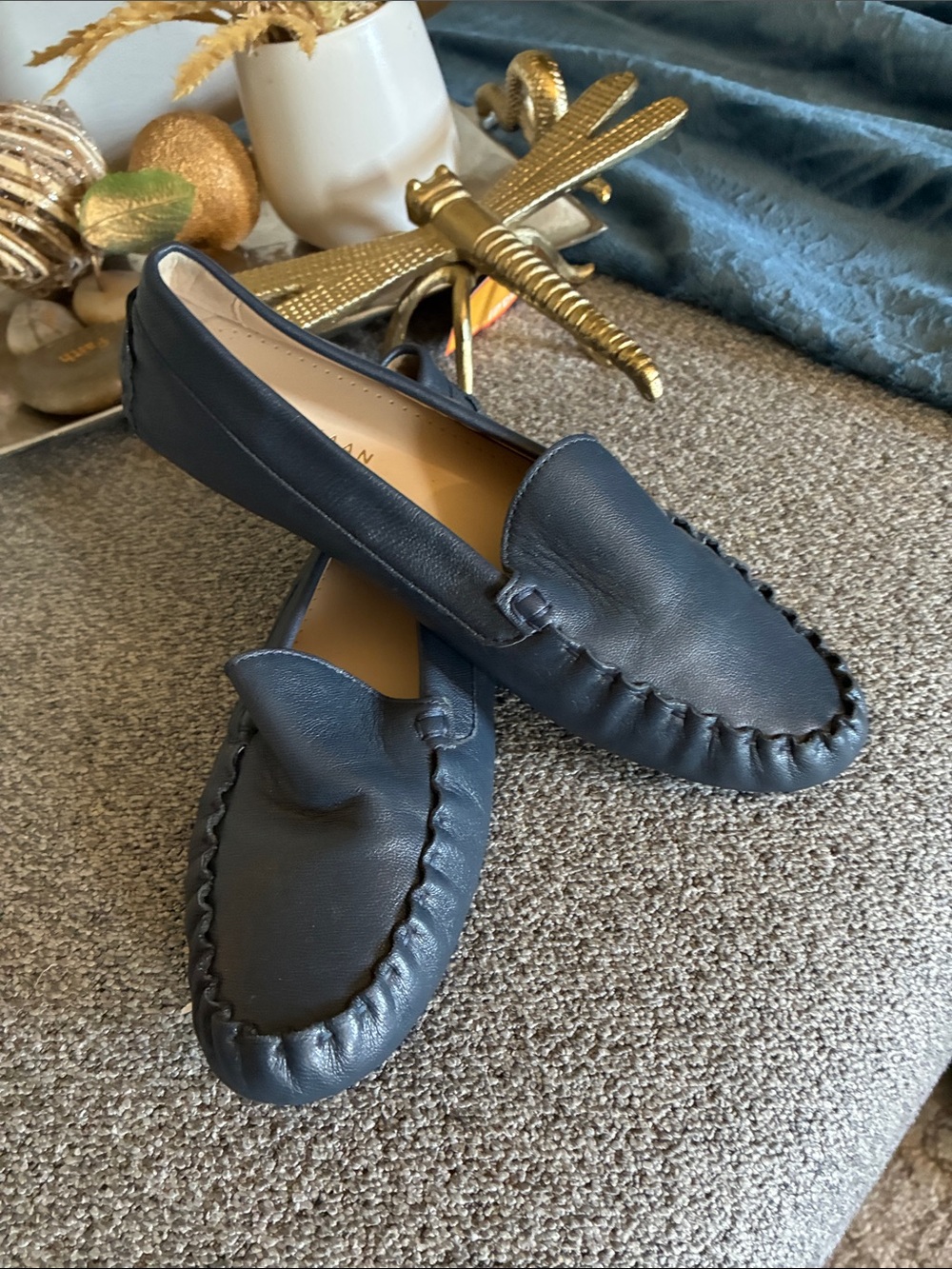 Cole Haan Navy Leather Slip-On Moccasins